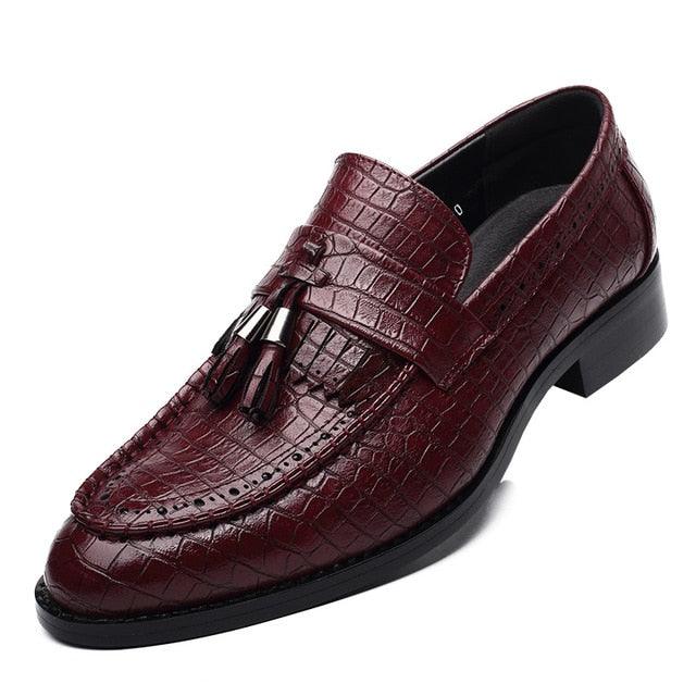 Fashion Men's Formal Shoes - Leather Flats Crocodile Pattern Shoes (D14)(MSF3)