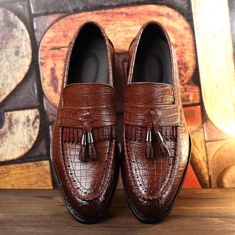 Fashion Men's Formal Shoes - Leather Flats Crocodile Pattern Shoes (D14)(MSF3)