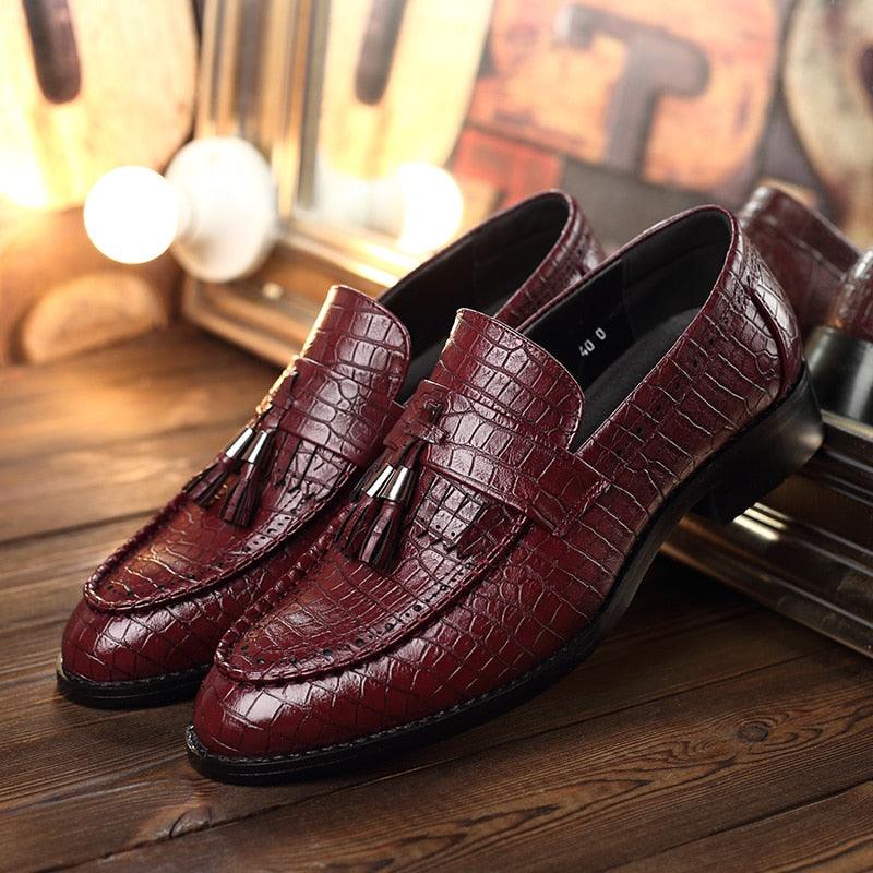 Fashion Men's Formal Shoes - Leather Flats Crocodile Pattern Shoes (D14)(MSF3)
