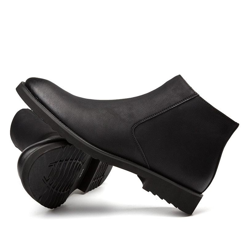 Fashion Thin Simple Zipper Leather Boots - British Style Pointed Toe Chelsea Boots (MSB1)(MSF6)(F13)