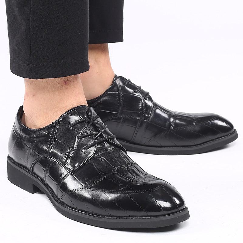Genuine Leather Men Suit Derby Shoes - Crocodile Pattern Business Shoes (D14)(MSF2)