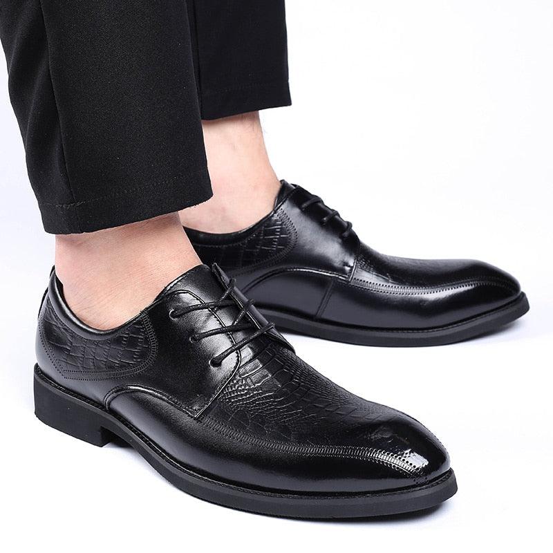 Genuine Leather Men Suit Derby Shoes - Crocodile Pattern Business Shoes (D14)(MSF2)