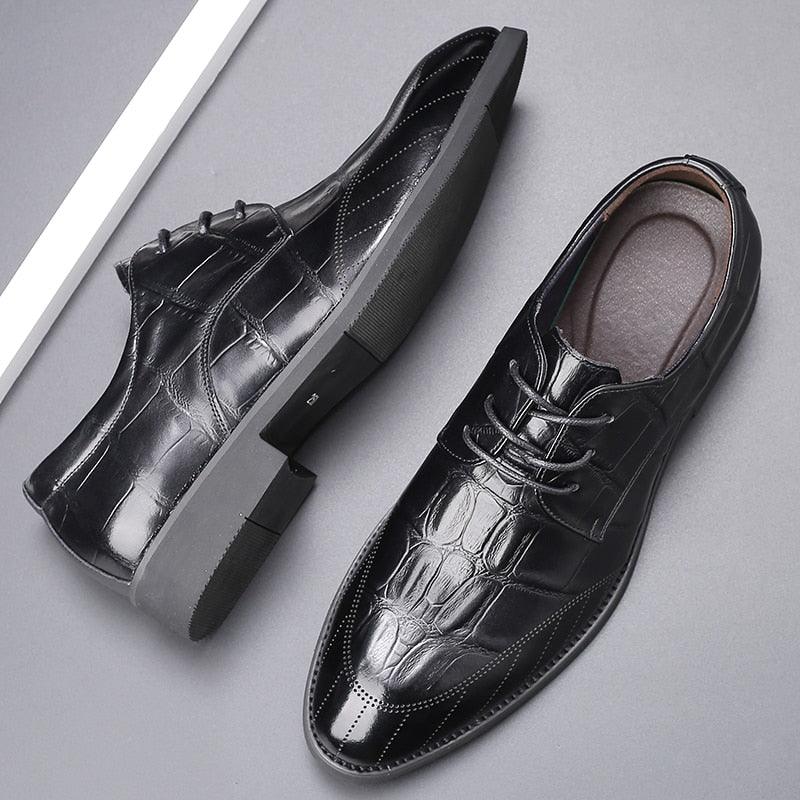 Genuine Leather Men Suit Derby Shoes - Crocodile Pattern Business Shoes (D14)(MSF2)