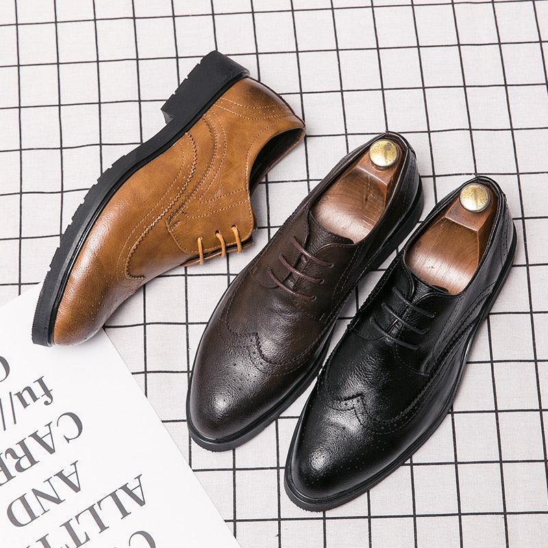 Elegant Men's Formal Leather Shoes - Retro Brown British Fashion Oxford Dress Shoes (MSF1)(MSF4)(F14)