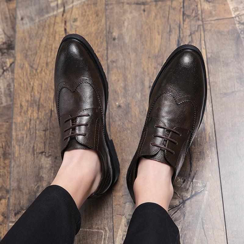 Elegant Men's Formal Leather Shoes - Retro Brown British Fashion Oxford Dress Shoes (MSF1)(MSF4)(F14)