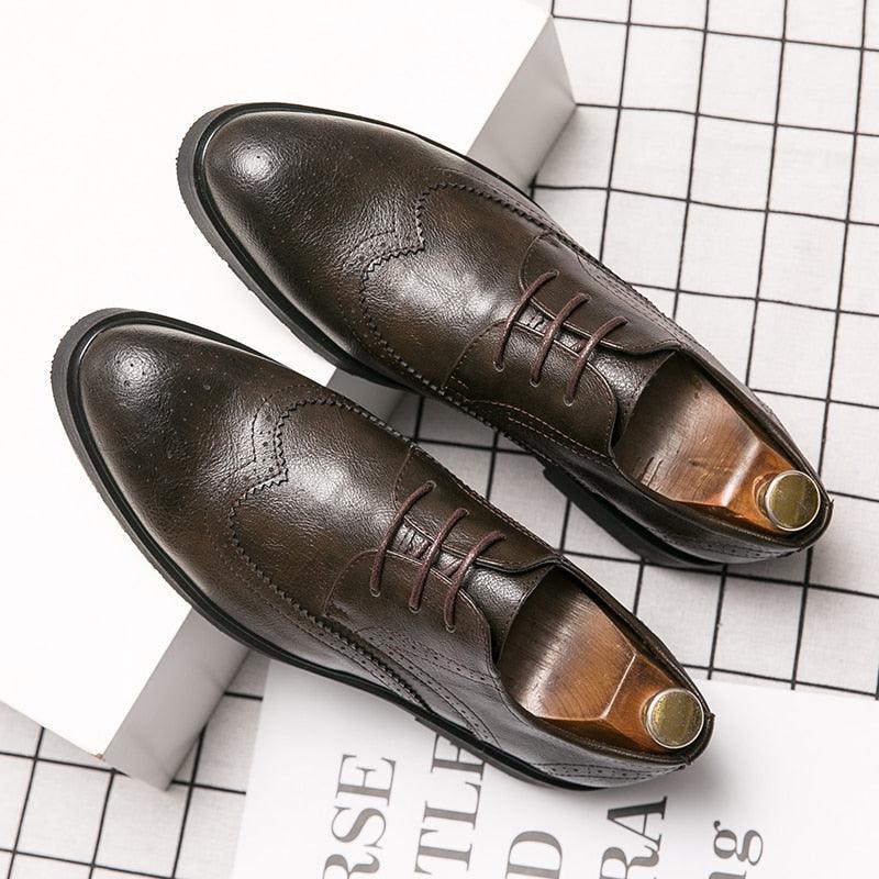 Elegant Men's Formal Leather Shoes - Retro Brown British Fashion Oxford Dress Shoes (MSF1)(MSF4)(F14)