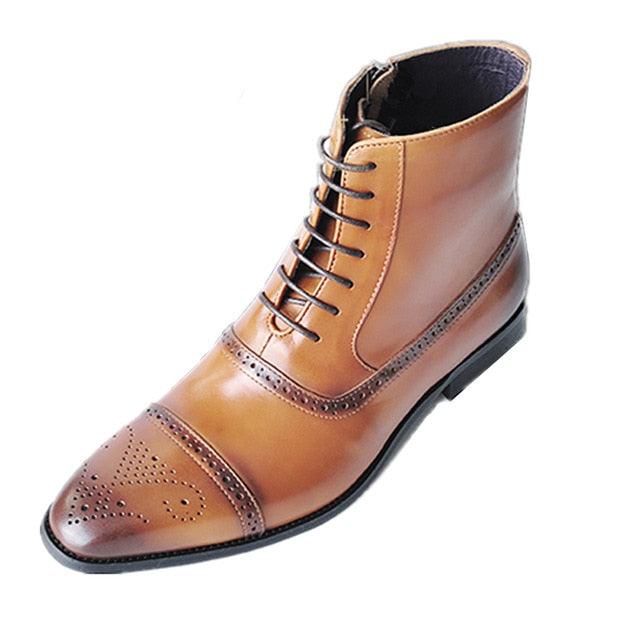 Men's Handcrafted Leather Brogue Boots - Ankle Oxford Boots (D13)(MSB2)(MSF6)(MSB3)(MSB5)