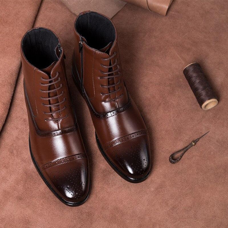 Men's Handcrafted Leather Brogue Boots - Ankle Oxford Boots (D13)(MSB2)(MSF6)(MSB3)(MSB5)
