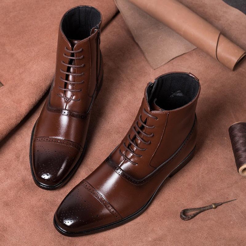 Men's Handcrafted Leather Brogue Boots - Ankle Oxford Boots (D13)(MSB2)(MSF6)(MSB3)(MSB5)