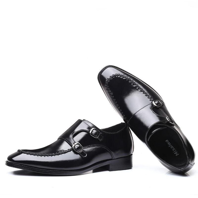 Monk-strap Dress Men's Shoes - Leather Pointy British Formal Shoes (MSF5)(F14)