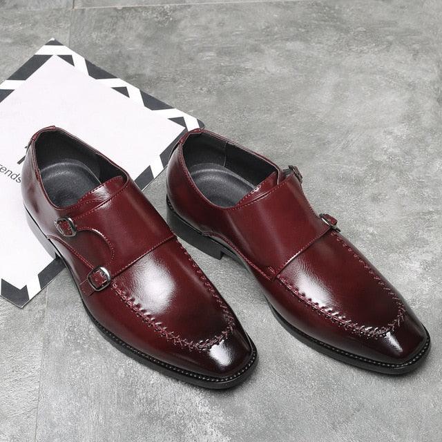 Monk-strap Dress Men's Shoes - Leather Pointy British Formal Shoes (MSF5)(F14)