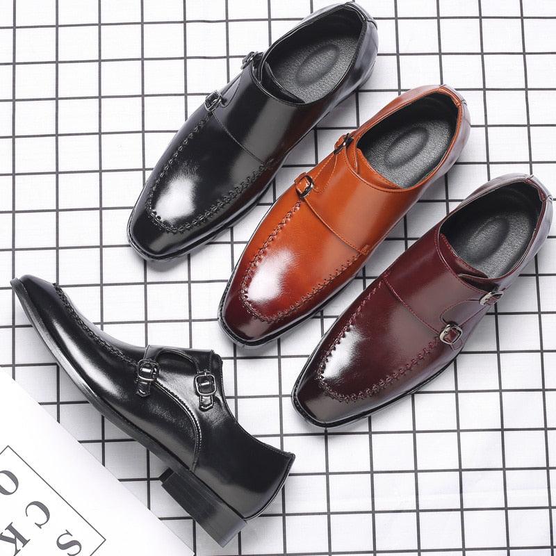Monk-strap Dress Men's Shoes - Leather Pointy British Formal Shoes (MSF5)(F14)