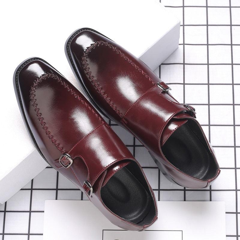 Monk-strap Dress Men's Shoes - Leather Pointy British Formal Shoes (MSF5)(F14)