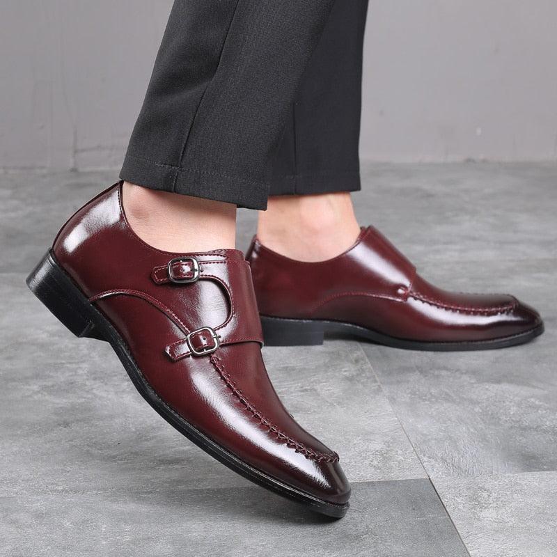 Monk-strap Dress Men's Shoes - Leather Pointy British Formal Shoes (MSF5)(F14)