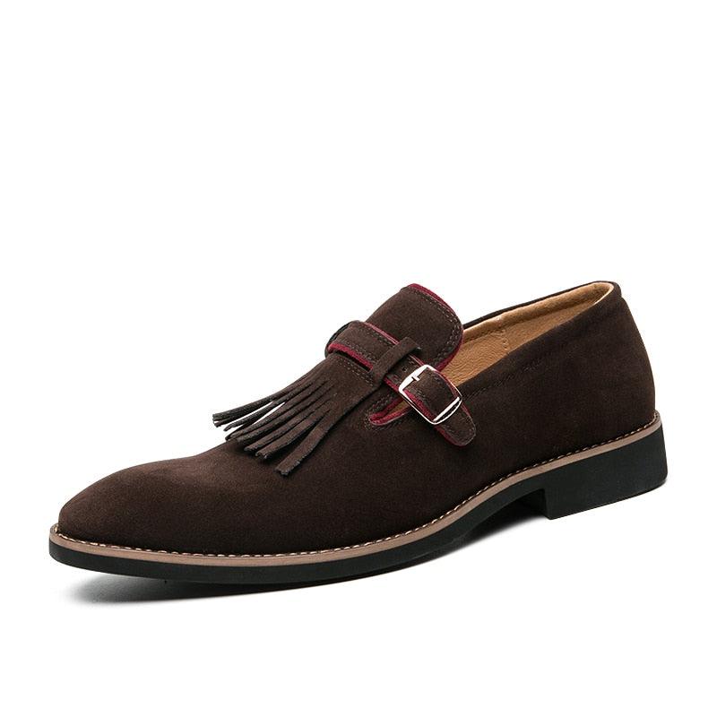 Great Buckle Strap Men Formal Shoes - Suede Slip On Flats Luxury Party Shoes (MSF3)(MSC1)