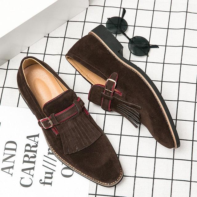 Great Buckle Strap Men Formal Shoes - Suede Slip On Flats Luxury Party Shoes (MSF3)(MSC1)