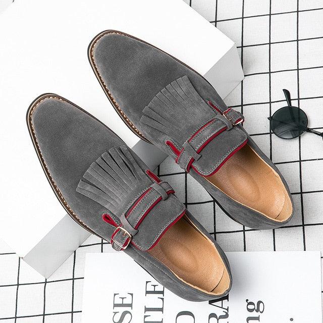 Great Buckle Strap Men Formal Shoes - Suede Slip On Flats Luxury Party Shoes (MSF3)(MSC1)