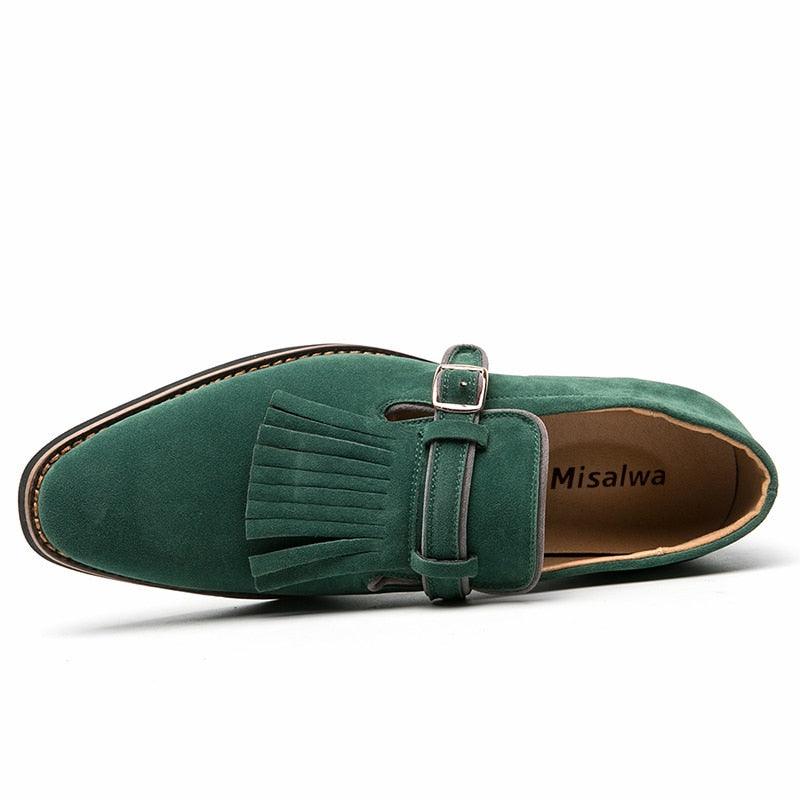 Great Buckle Strap Men Formal Shoes - Suede Slip On Flats Luxury Party Shoes (MSF3)(MSC1)