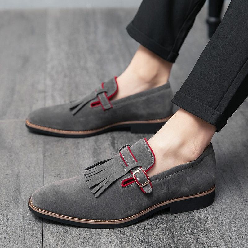 Great Buckle Strap Men Formal Shoes - Suede Slip On Flats Luxury Party Shoes (MSF3)(MSC1)