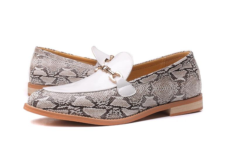 Snake Skin Pattern Men's Dress Loafers Metal Decoration Fashion Shoes (MSF3)