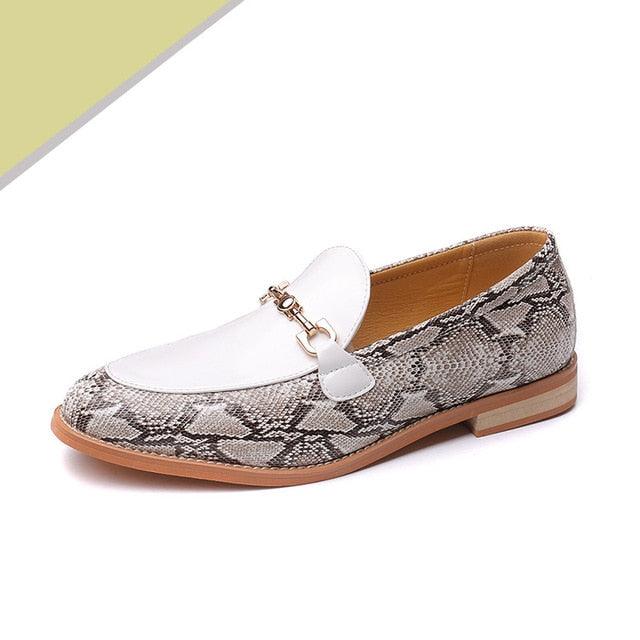 Snake Skin Pattern Men's Dress Loafers Metal Decoration Fashion Shoes (MSF3)