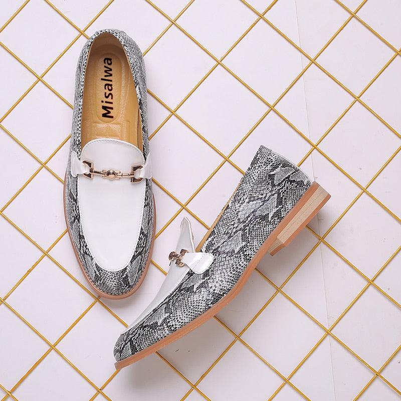 Snake Skin Pattern Men's Dress Loafers Metal Decoration Fashion Shoes (MSF3)