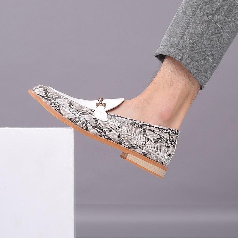 Snake Skin Pattern Men's Dress Loafers Metal Decoration Fashion Shoes (MSF3)