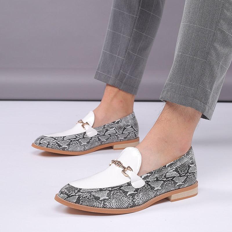 Snake Skin Pattern Men's Dress Loafers Metal Decoration Fashion Shoes (MSF3)