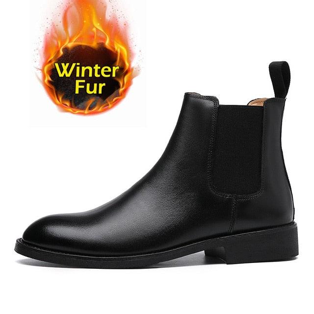 Winter Elegant Chelsea Boots - Leather Men Couple Shoes - Slip-on Dress Formal Boots (MSB1)(MSF6)(F13)