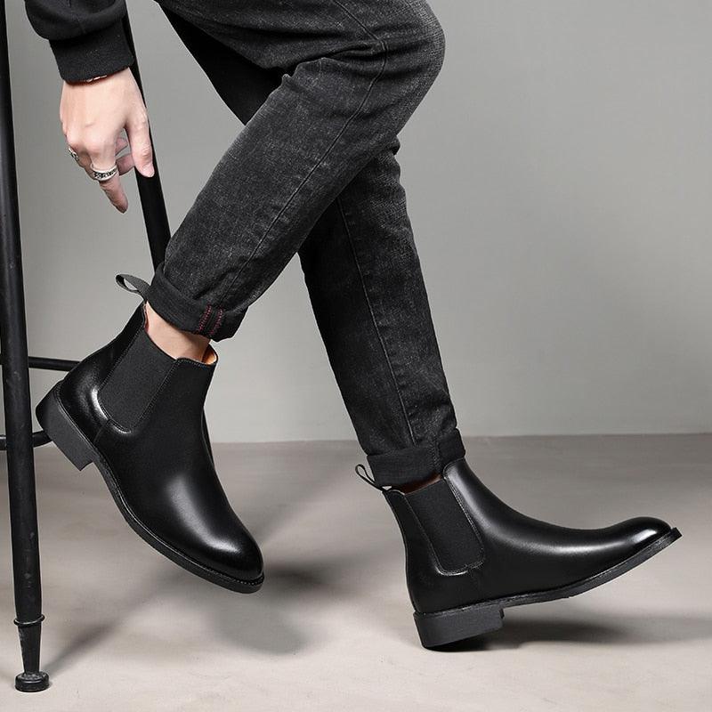 Winter Elegant Chelsea Boots - Leather Men Couple Shoes - Slip-on Dress Formal Boots (MSB1)(MSF6)(F13)