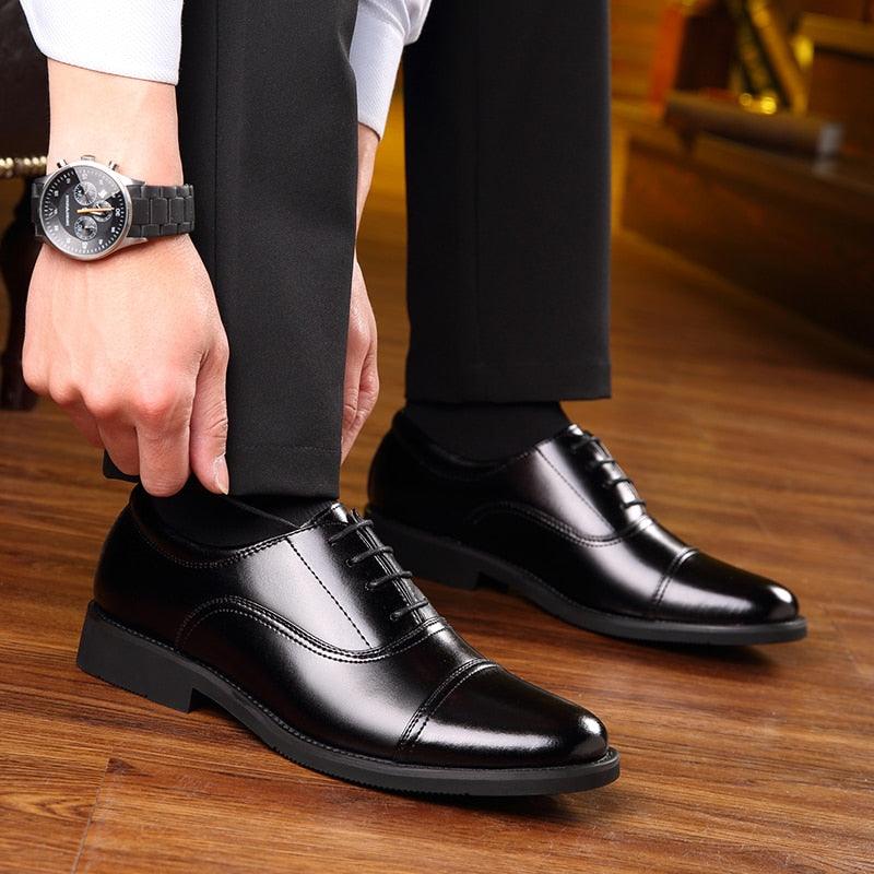Triple Joint Classic Officer Men Dress Shoes - Leather Elegant Suit Business Formal Oxfords Shoes (MSF1)(F14)