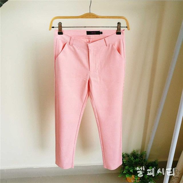 Plus Size Women's Pencil Pants - Women Spring Office Work Suit Pants - High Waist Breathable Cotton Trousers (BP)