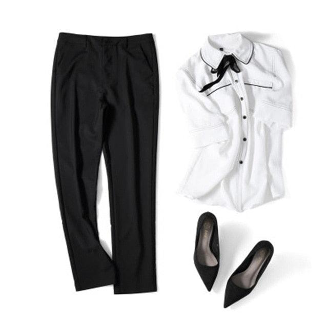 Plus Size Women's Pencil Pants - Women Spring Office Work Suit Pants - High Waist Breathable Cotton Trousers (BP)