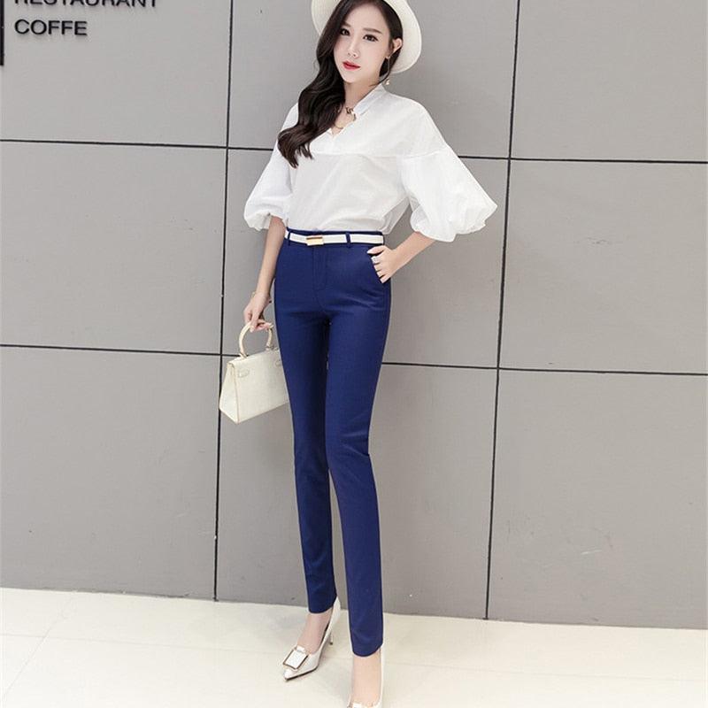 Plus Size Women's Pencil Pants - Women Spring Office Work Suit Pants - High Waist Breathable Cotton Trousers (BP)