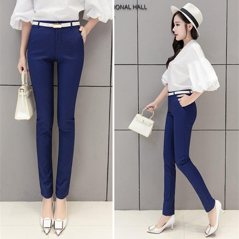 Plus Size Women's Pencil Pants - Women Spring Office Work Suit Pants - High Waist Breathable Cotton Trousers (BP)