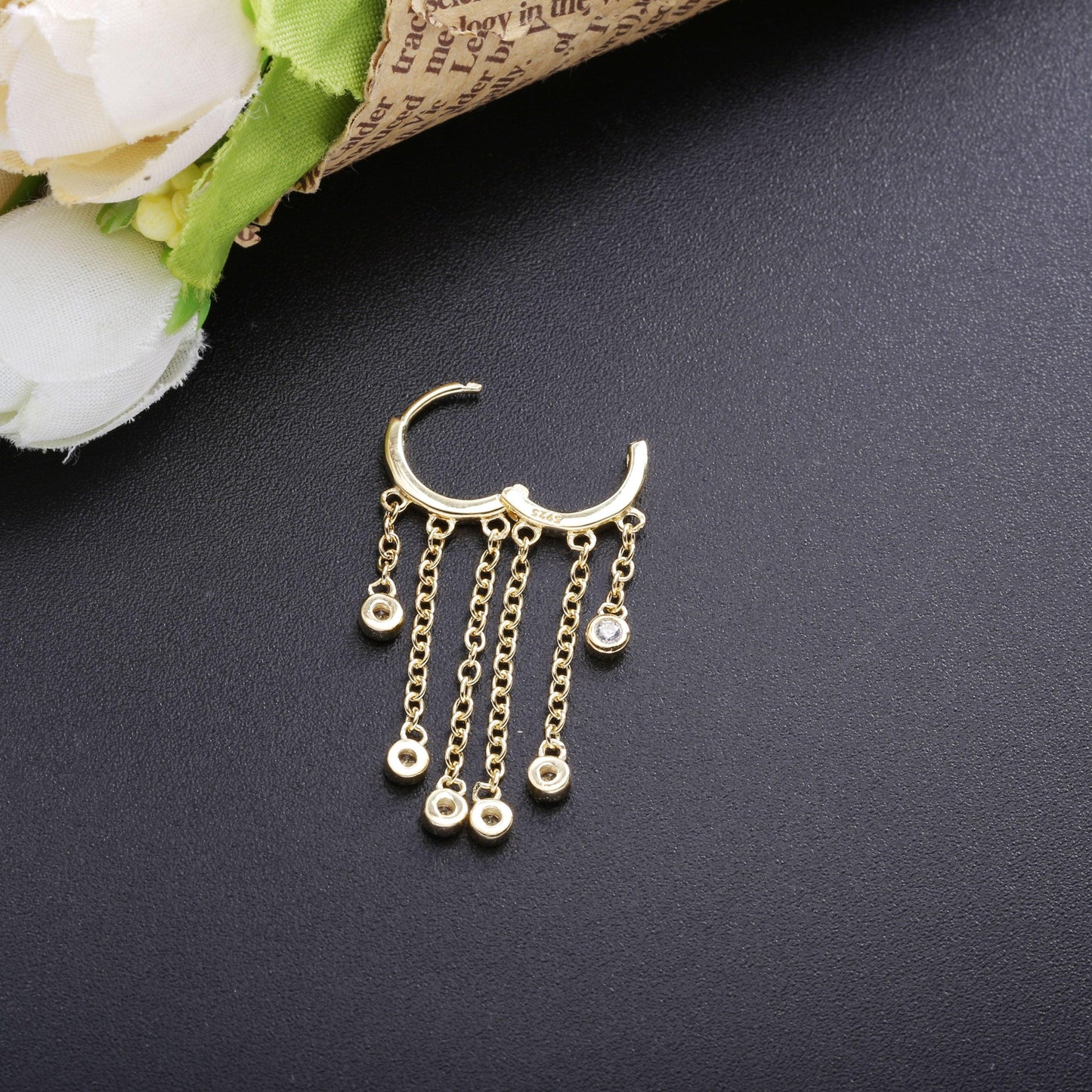 100% 925 Sterling Silver Zircon - Long Tassel Drop Earring - Women Accessories Earring Jewelry (2JW2)(F81)