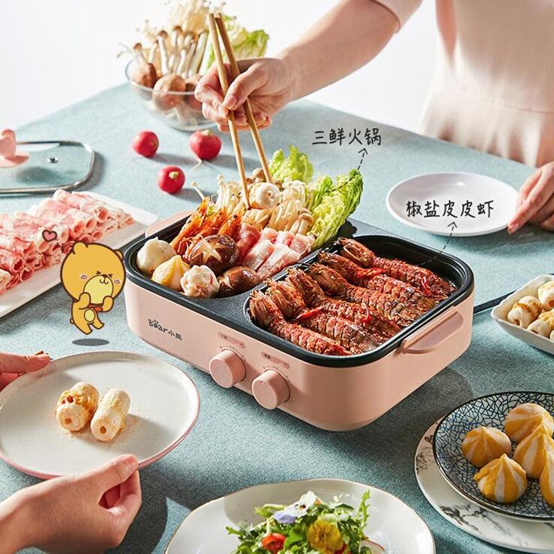 Multifunction Grill Baking Pan Electric Frying Machine Household Mini One-piece Pot Dual Control Switch Non-stick (D59)(H6)(2H1)(1U59)