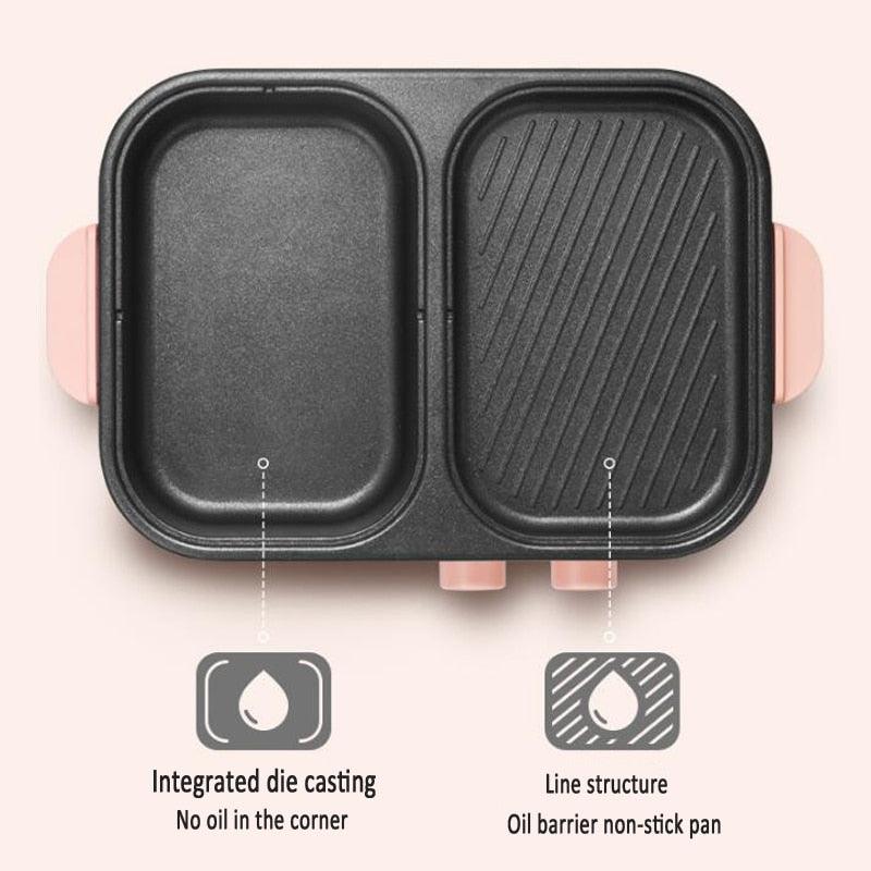 Multifunction Grill Baking Pan Electric Frying Machine Household Mini One-piece Pot Dual Control Switch Non-stick (D59)(H6)(2H1)(1U59)