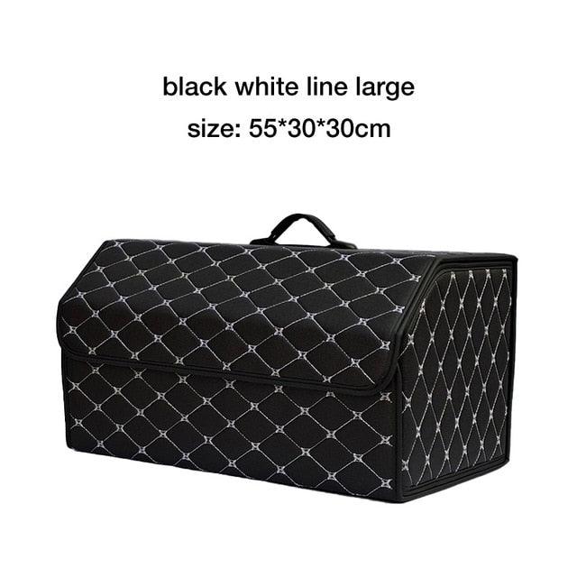Car Organizer Trunk Storage Bag - PU Leather Trunk Stowing Tidying Universal Auto Organizers Box (3LT1)(F89)