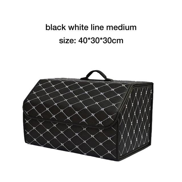 Car Organizer Trunk Storage Bag - PU Leather Trunk Stowing Tidying Universal Auto Organizers Box (3LT1)(F89)