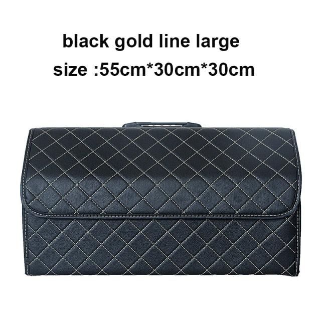 Car Organizer Trunk Storage Bag - PU Leather Trunk Stowing Tidying Universal Auto Organizers Box (3LT1)(F89)