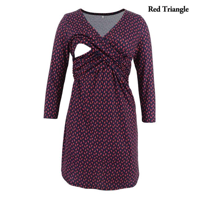 Trendy Printed Three Quarter Nursing Dress - V-neck Maternity Dresses (Z7)(Z9)(4Z1)(5Z1)(6Z1)