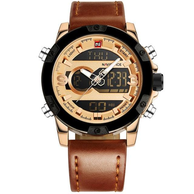 Men's Sport Watches - Digital Clock Man Waterproof Leather Army Wrist Watch (MA9)
