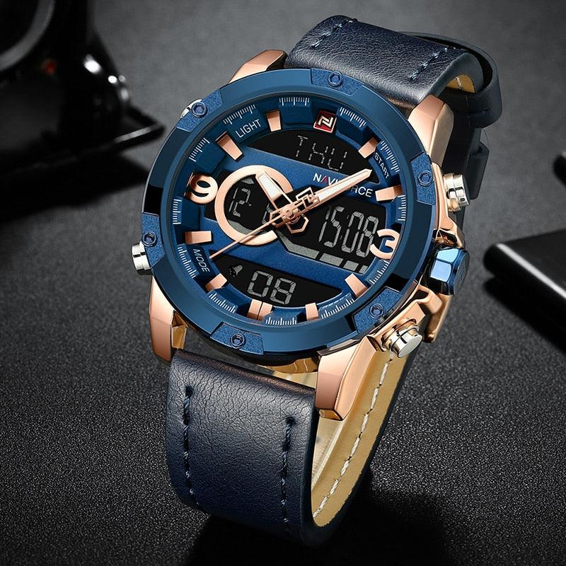 Men's Sport Watches - Digital Clock Man Waterproof Leather Army Wrist Watch (MA9)
