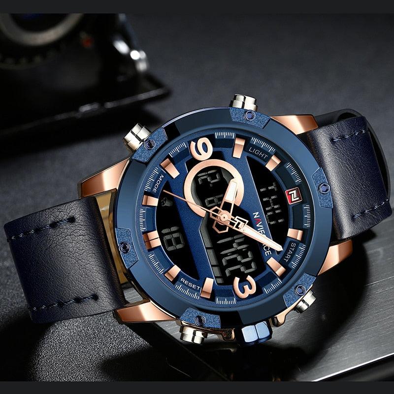 Men's Sport Watches - Digital Clock Man Waterproof Leather Army Wrist Watch (MA9)