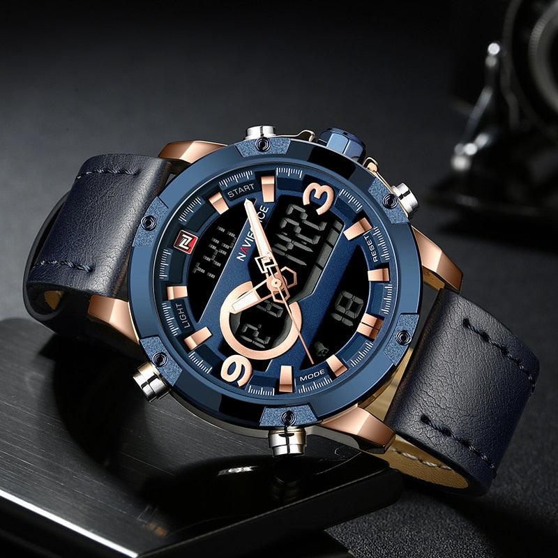 Men's Sport Watches - Digital Clock Man Waterproof Leather Army Wrist Watch (MA9)
