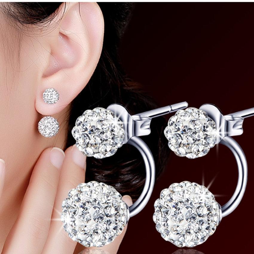 Gorgeous 925 sterling Silver New Jewelry Women 's Luxury Crystal Ball Stud Earrings (2JW1)(2JW2)1