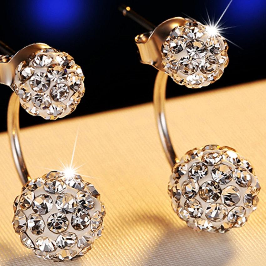 Gorgeous 925 sterling Silver New Jewelry Women 's Luxury Crystal Ball Stud Earrings (2JW1)(2JW2)1