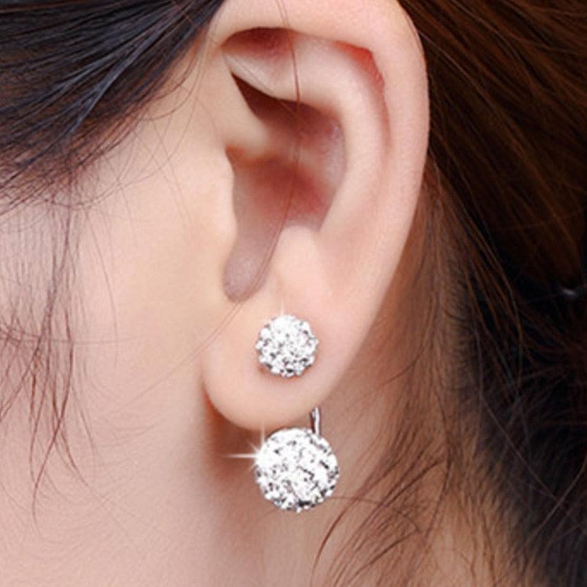Gorgeous 925 sterling Silver New Jewelry Women 's Luxury Crystal Ball Stud Earrings (2JW1)(2JW2)1
