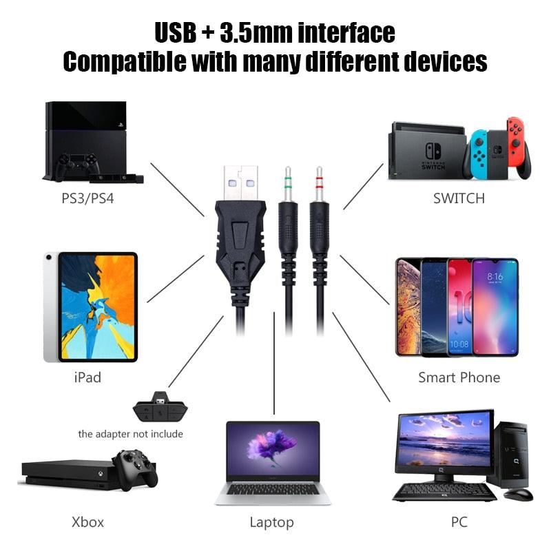 NEW K1 Head-Mounted Professional Gaming Headset - RGB Colorful Lighting Mic PC Phone For PS4 XBOX Switch Gamer Wired Headphone USB (AH)